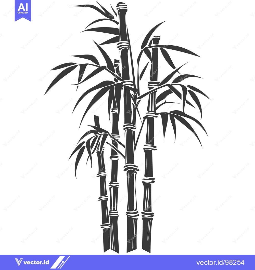 Premium Vector of Silhouette of a group of bamboo stalks with leaves
