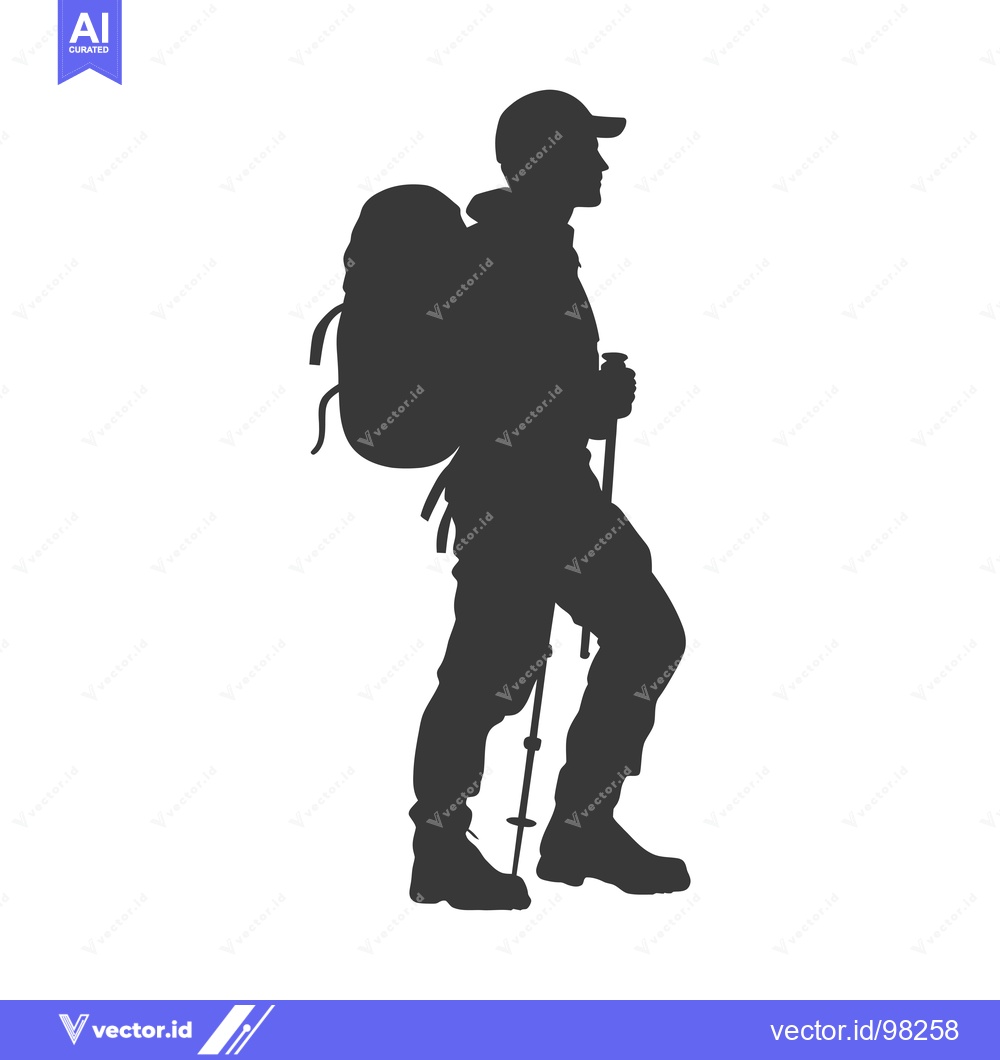Premium Vector dari Silhouette of a hiker with a backpack and trekking poles