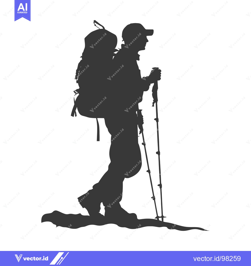 Premium Vector of Silhouette of a Hiker with a Backpack and Trekking Poles