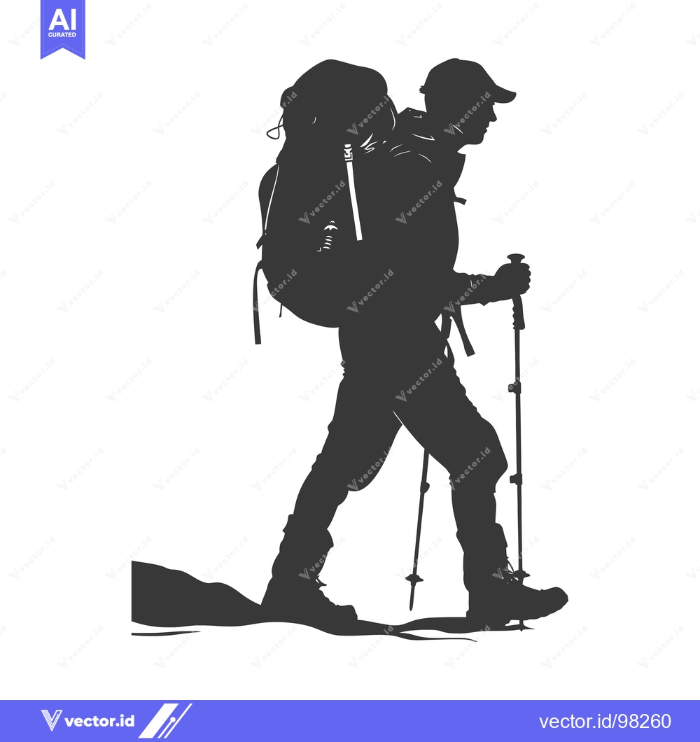 Premium Vector of Silhouette of a hiker with a backpack and trekking poles