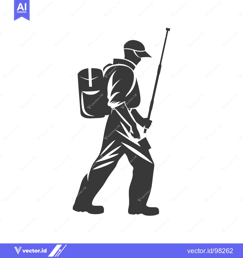 Premium Vector of Silhouette of a hiker with a backpack and walking stick