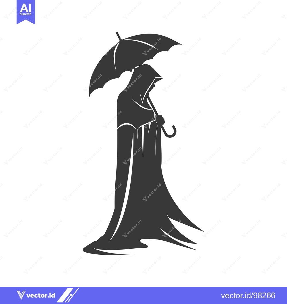 Premium Vector of Silhouette of a hooded figure holding an umbrella