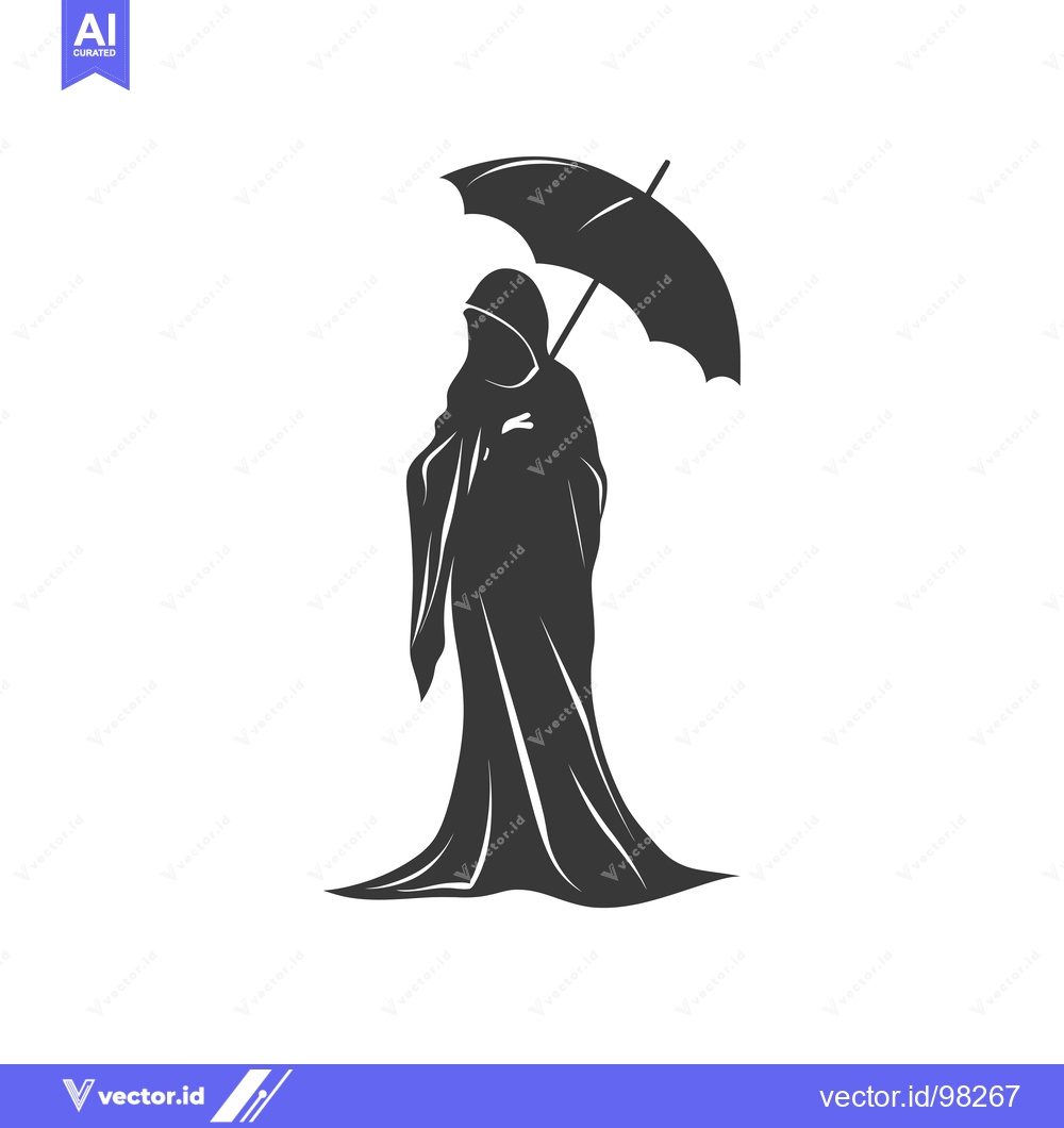 Premium Vector of Silhouette of a hooded figure holding an umbrella