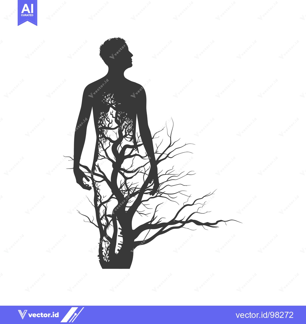 Premium Vector dari Silhouette of a Human Form Overlapping a Tree