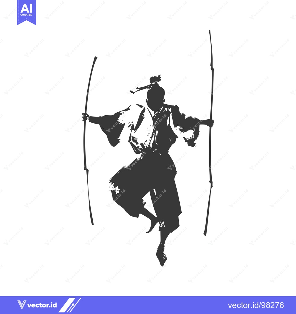 Premium Vector dari Silhouette of a Japanese Warrior Holding Two Sticks