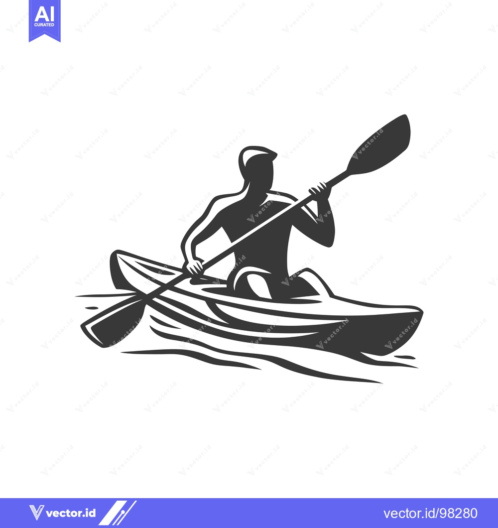 Premium Vector dari Silhouette of a Kayaker Paddling on Water