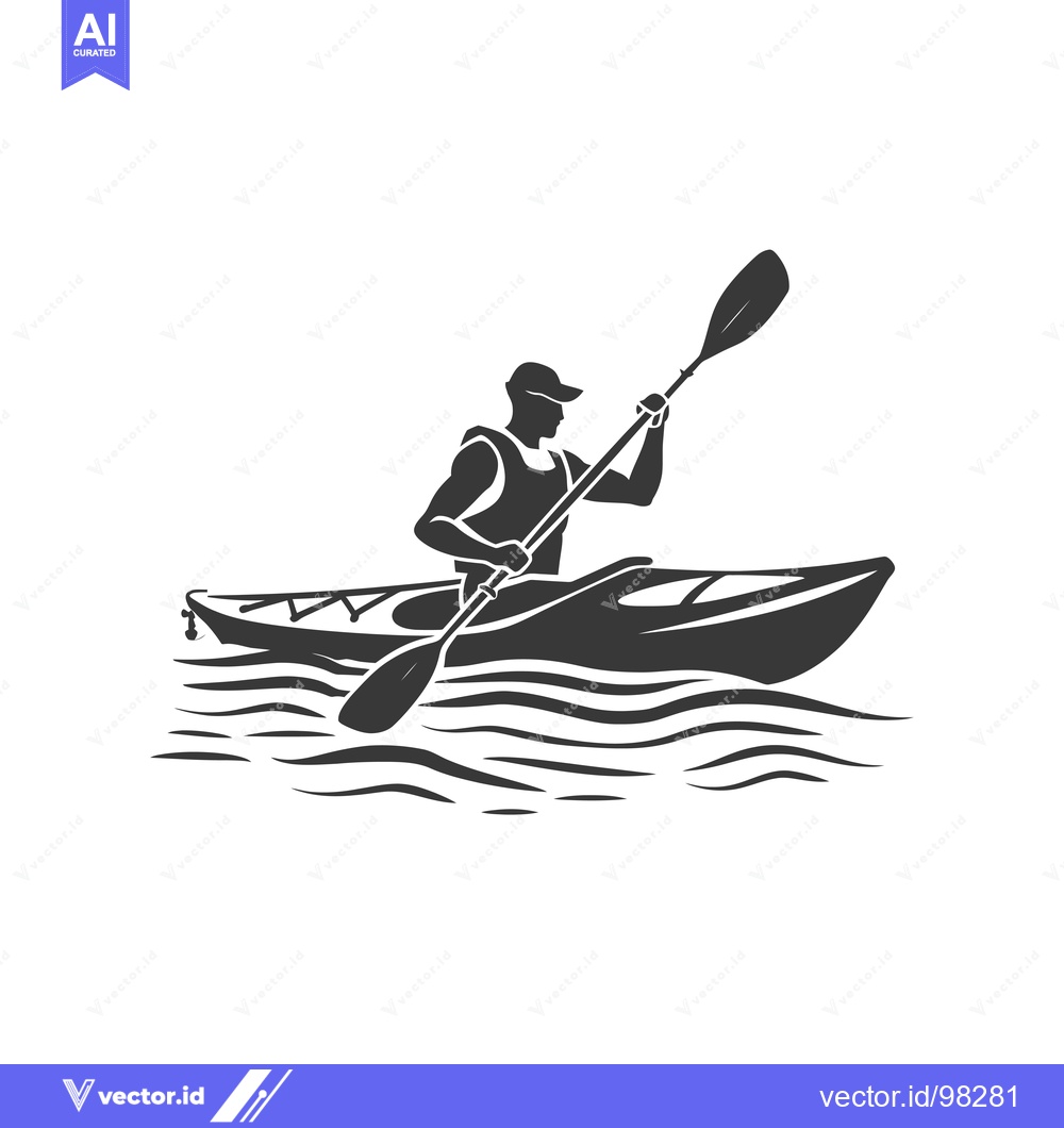 Premium Vector dari Silhouette of a Kayaker Paddling on Water