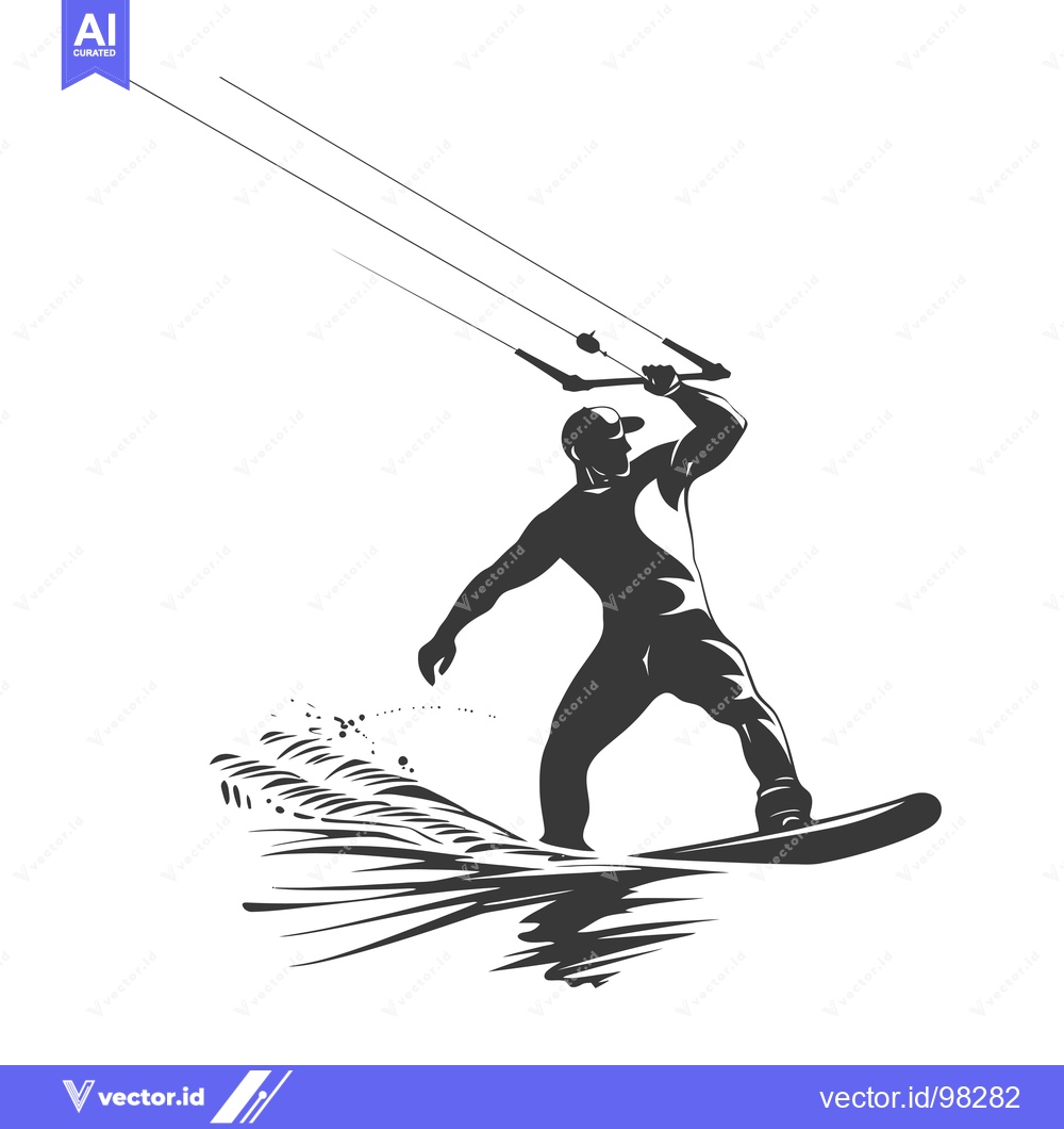 Premium Vector of Silhouette of a Kitesurfer in Action