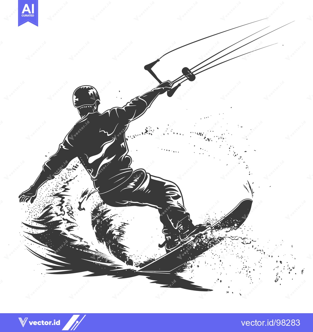 Premium Vector dari Silhouette of a Kitesurfer Jumping on a Wave