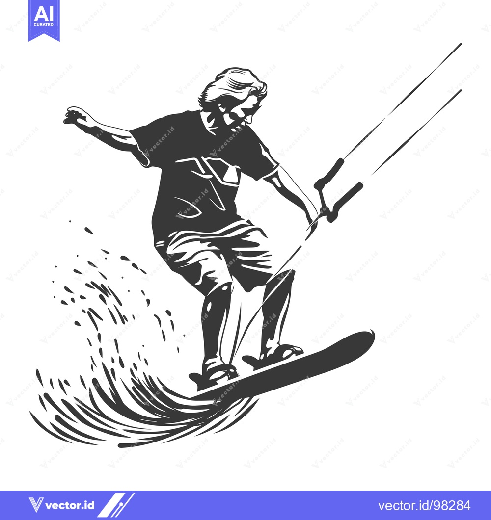 Premium Vector dari Silhouette of a Kitesurfer Mid-Air on a Board