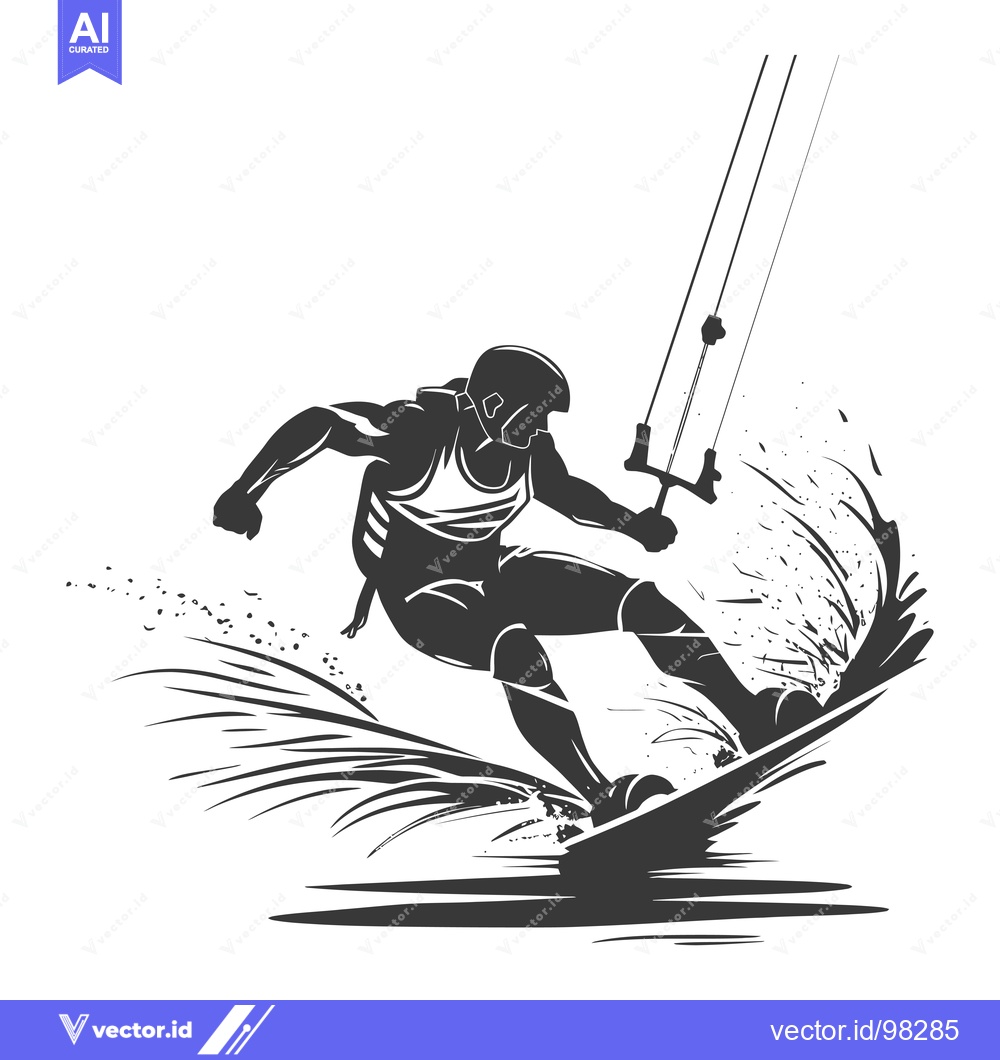 Premium Vector dari Silhouette of a Kitesurfer Performing an Aerial Trick