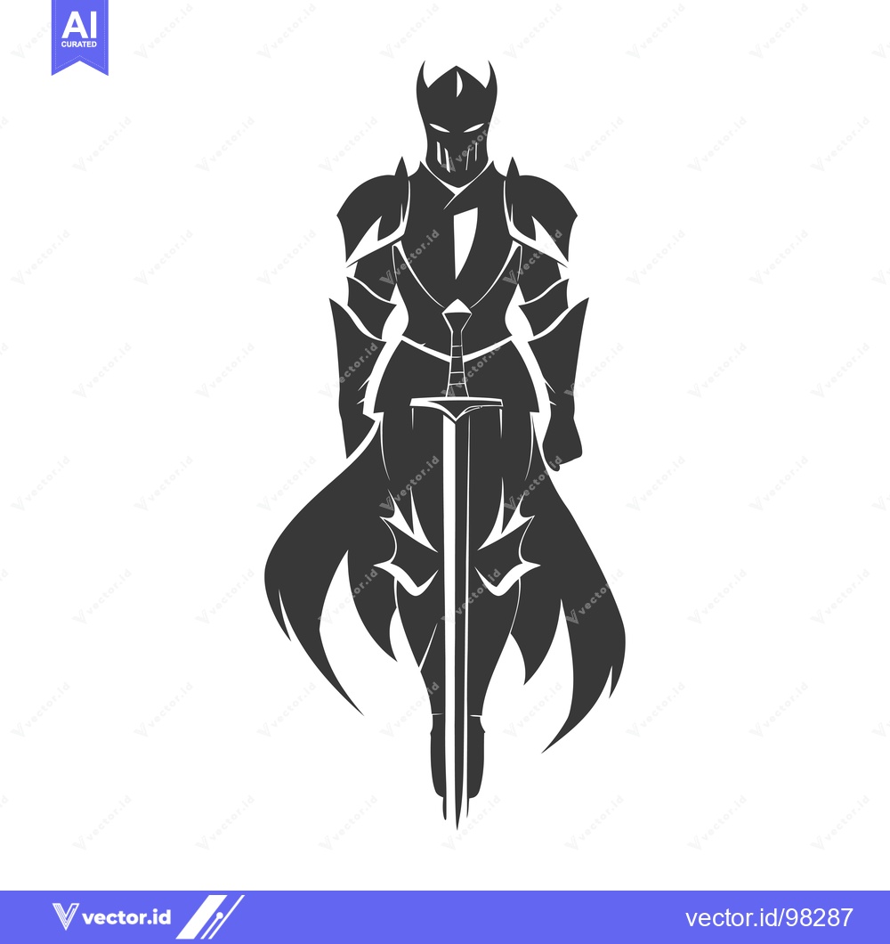 Premium Vector dari Silhouette of a Knight in Full Armor Holding a Sword