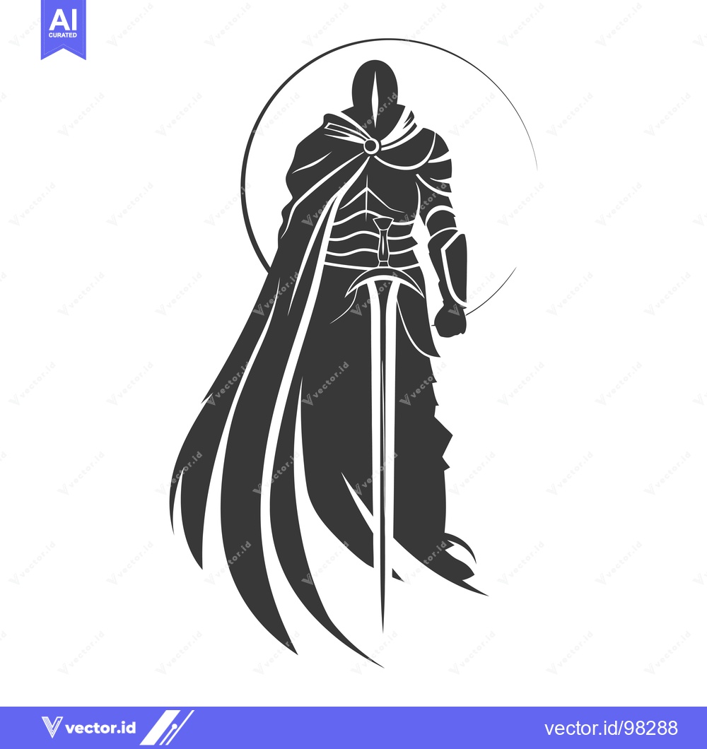 Premium Vector of Silhouette of a Knight with a Sword and a Cape in Front of the Moon