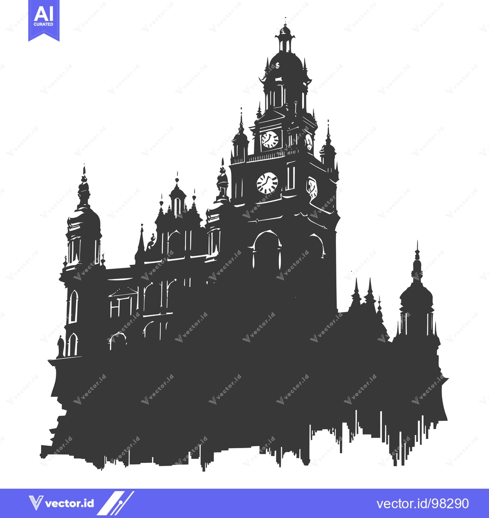 Premium Vector of Silhouette of a Large Building with Clock Towers