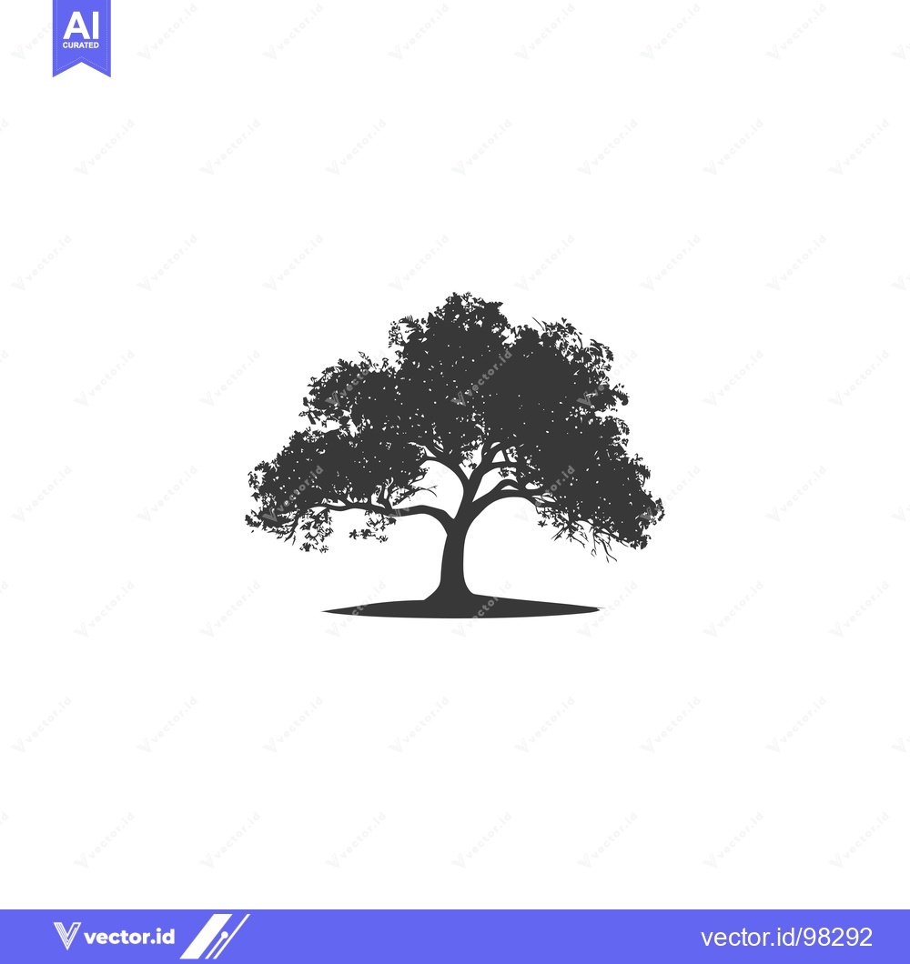Premium Vector of Silhouette of a large, leafy tree with a thick trunk