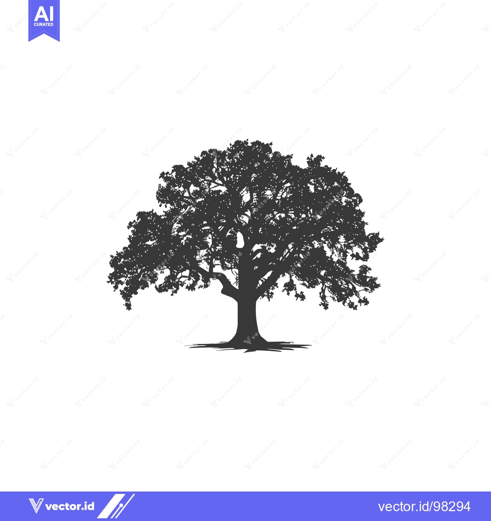 Premium Vector dari Silhouette of a large, spreading tree with thick branches and leaves