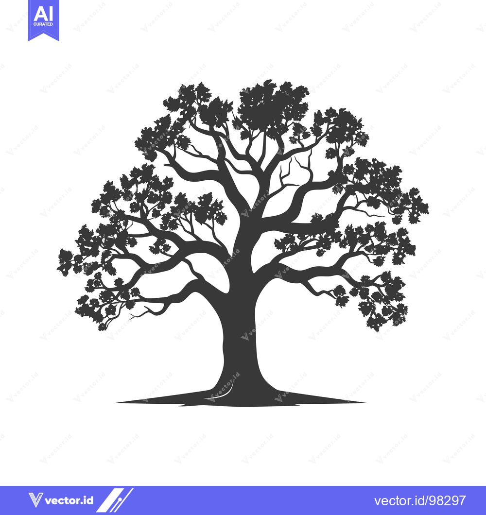 Premium Vector of Silhouette of a large tree with spreading branches and leaves