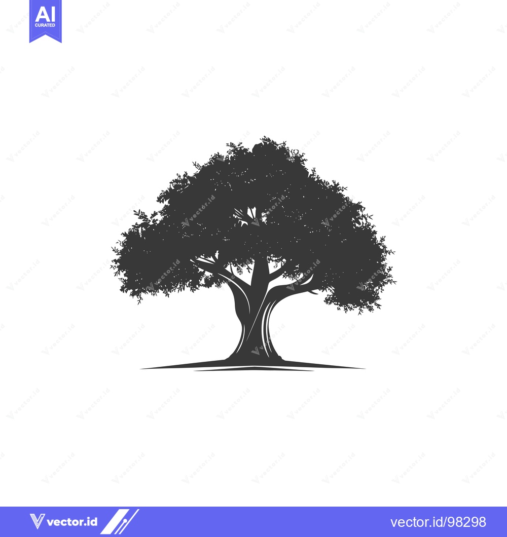 Premium Vector of Silhouette of a Large Tree with Thick Trunk and Dense Canopy