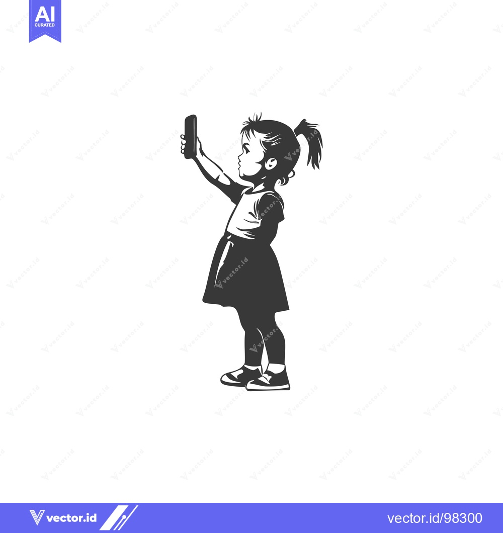 Premium Vector dari Silhouette of a Little Girl Taking a Selfie with a Smartphone
