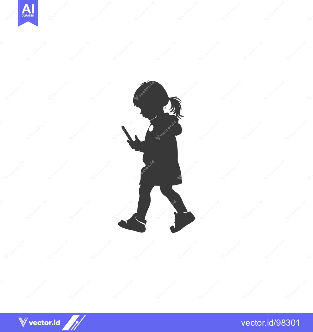 Premium Vector dari Silhouette of a Little Girl Walking and Using a Smartphone