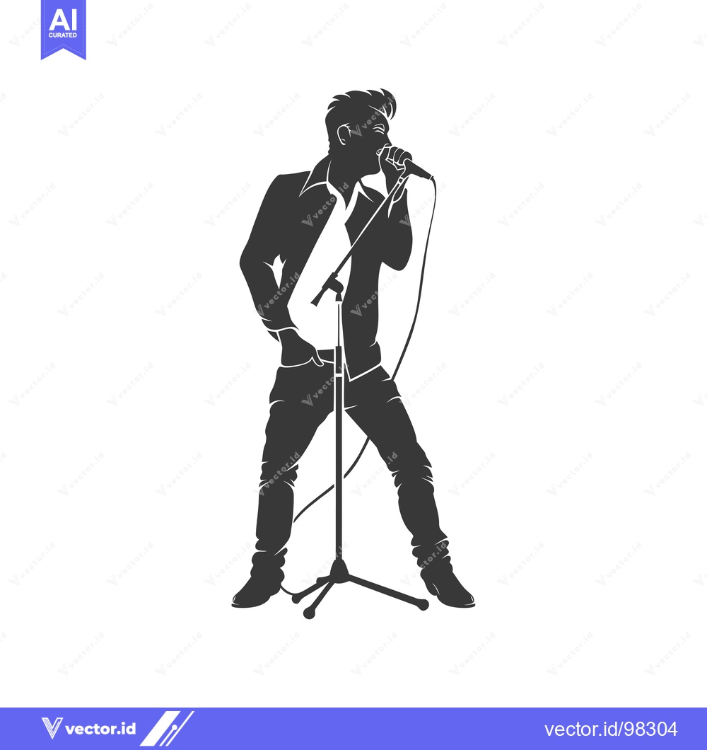 Premium Vector of Silhouette of a male singer holding a microphone