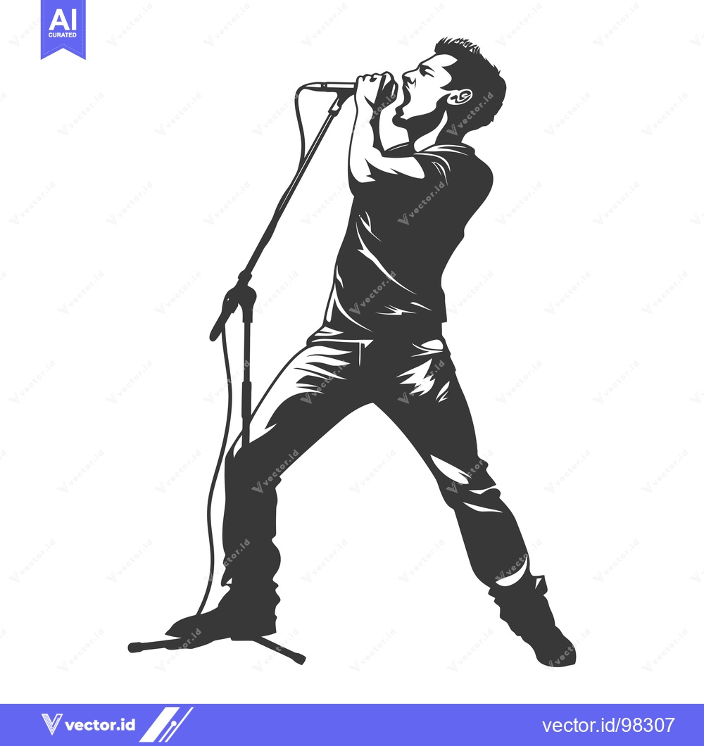 Premium Vector of Silhouette of a Male Singer Performing with a Microphone