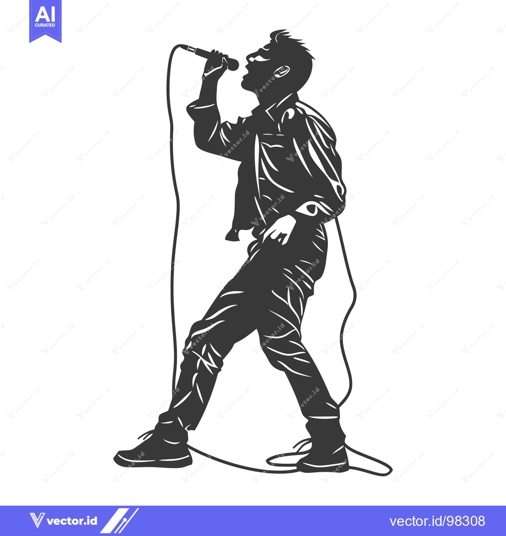 Premium Vector of Silhouette of a Male Singer Performing with a Microphone