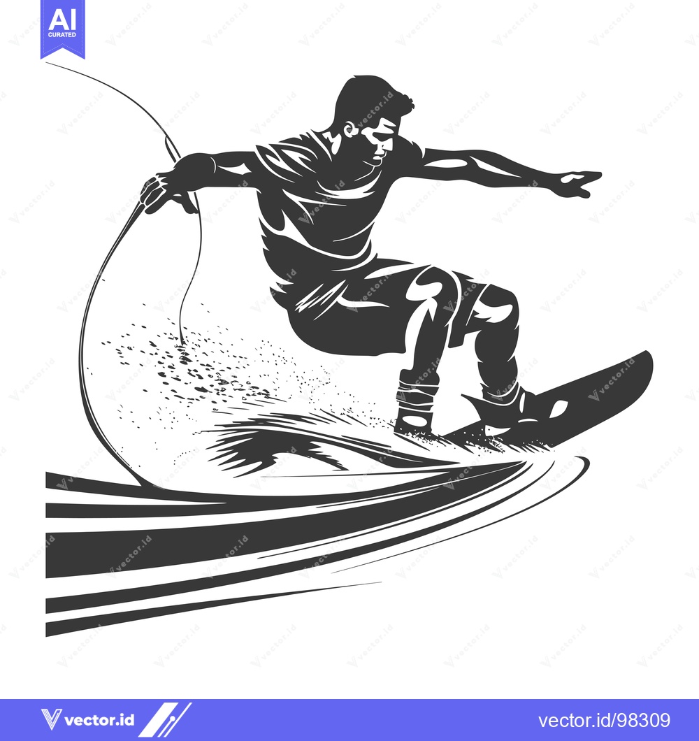 Premium Vector dari Silhouette of a Male Snowboarder Riding a Wave
