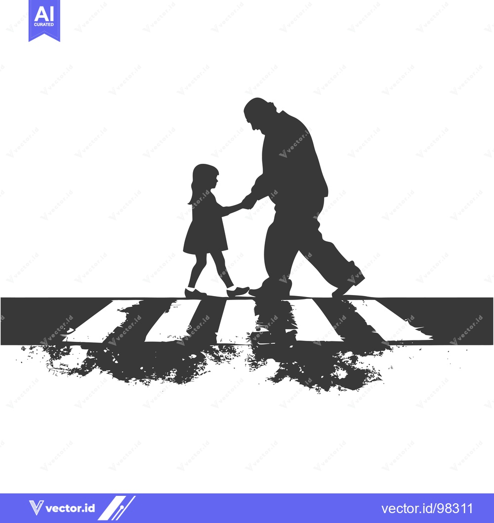 Premium Vector of Silhouette of a man and a girl walking across a crosswalk