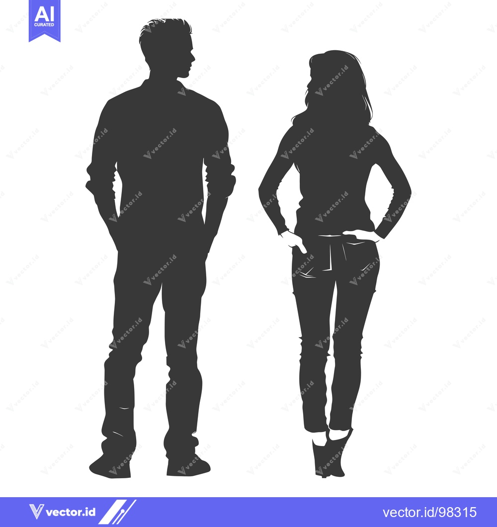 Premium Vector of Silhouette of a Man and Woman Standing Back to Back
