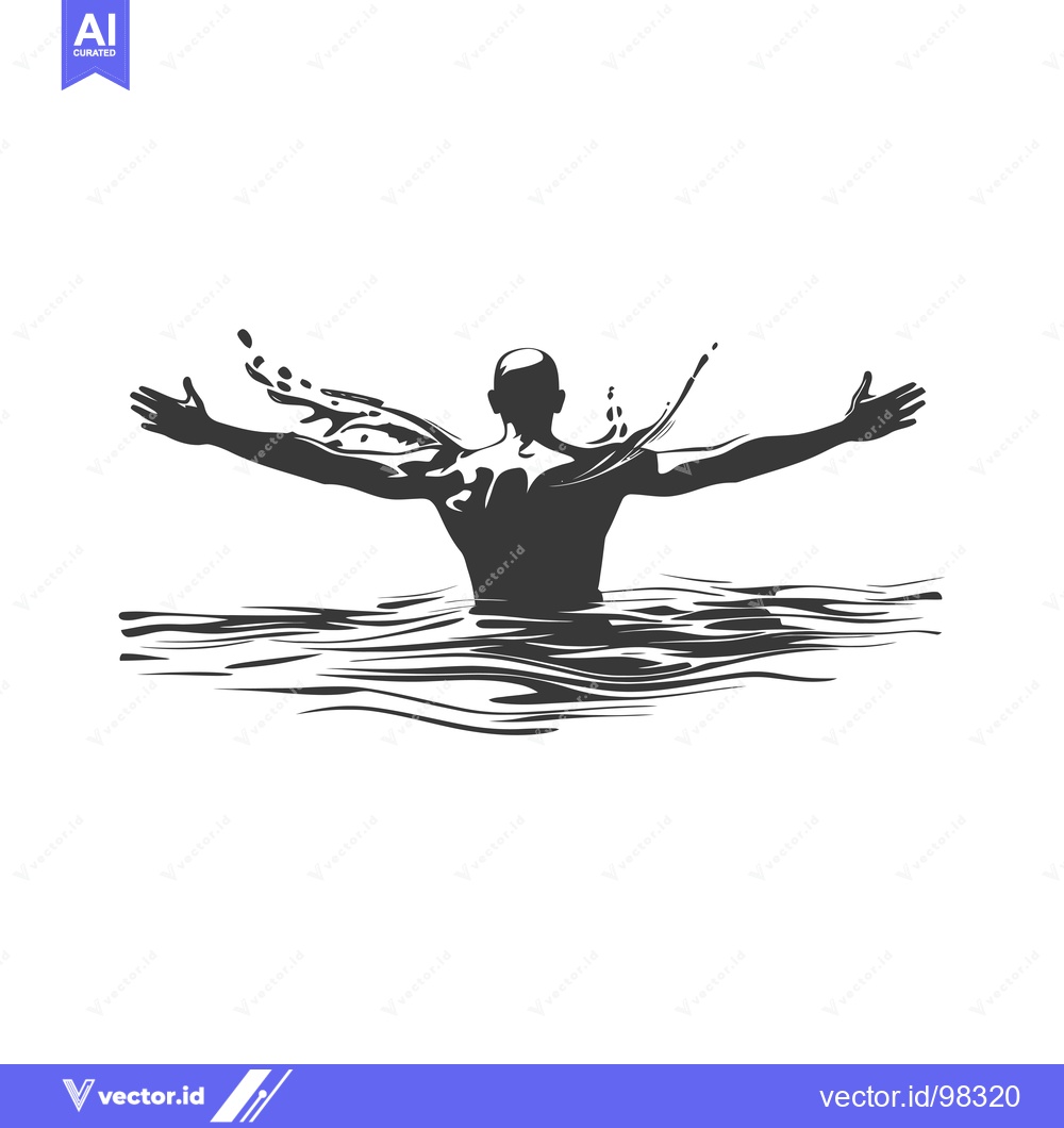 Premium Vector dari Silhouette of a man emerging from water with arms outstretched
