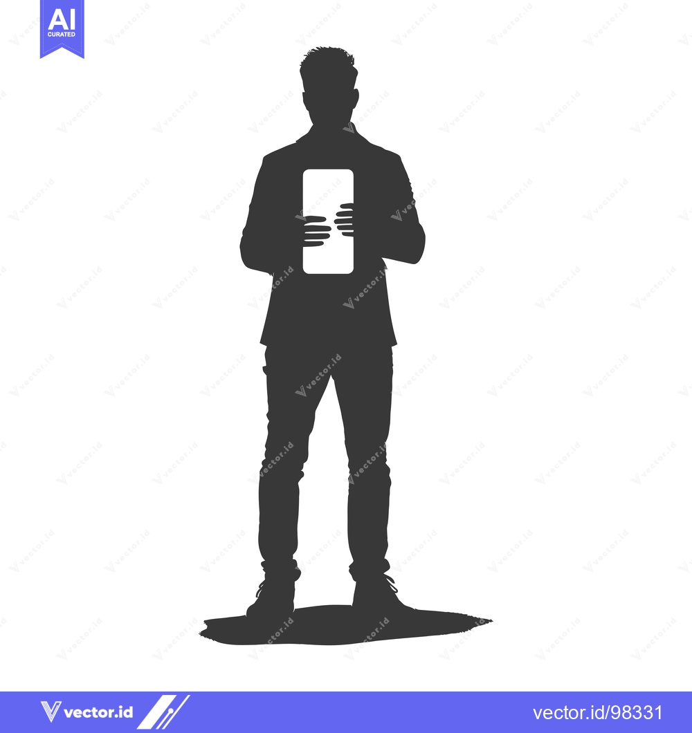 Premium Vector of Silhouette of a Man Holding a Blank Smartphone in Front of Him