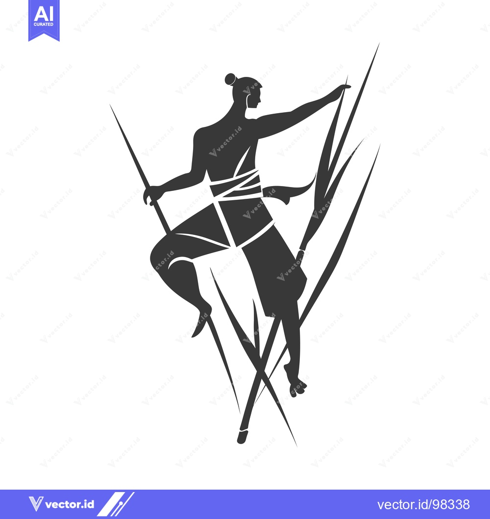 Premium Vector of Silhouette of a Man Holding a Spear and Standing on Tall Grass