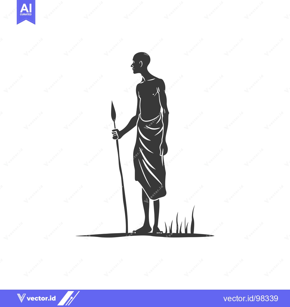 Premium Vector of Silhouette of a Man Holding a Spear in a Grassy Area