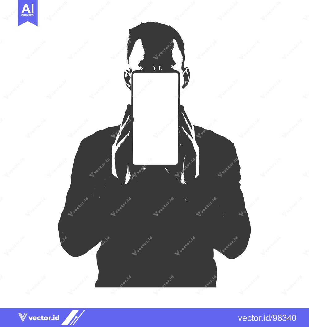 Premium Vector dari Silhouette of a Man Holding a Tablet in Front of His Face