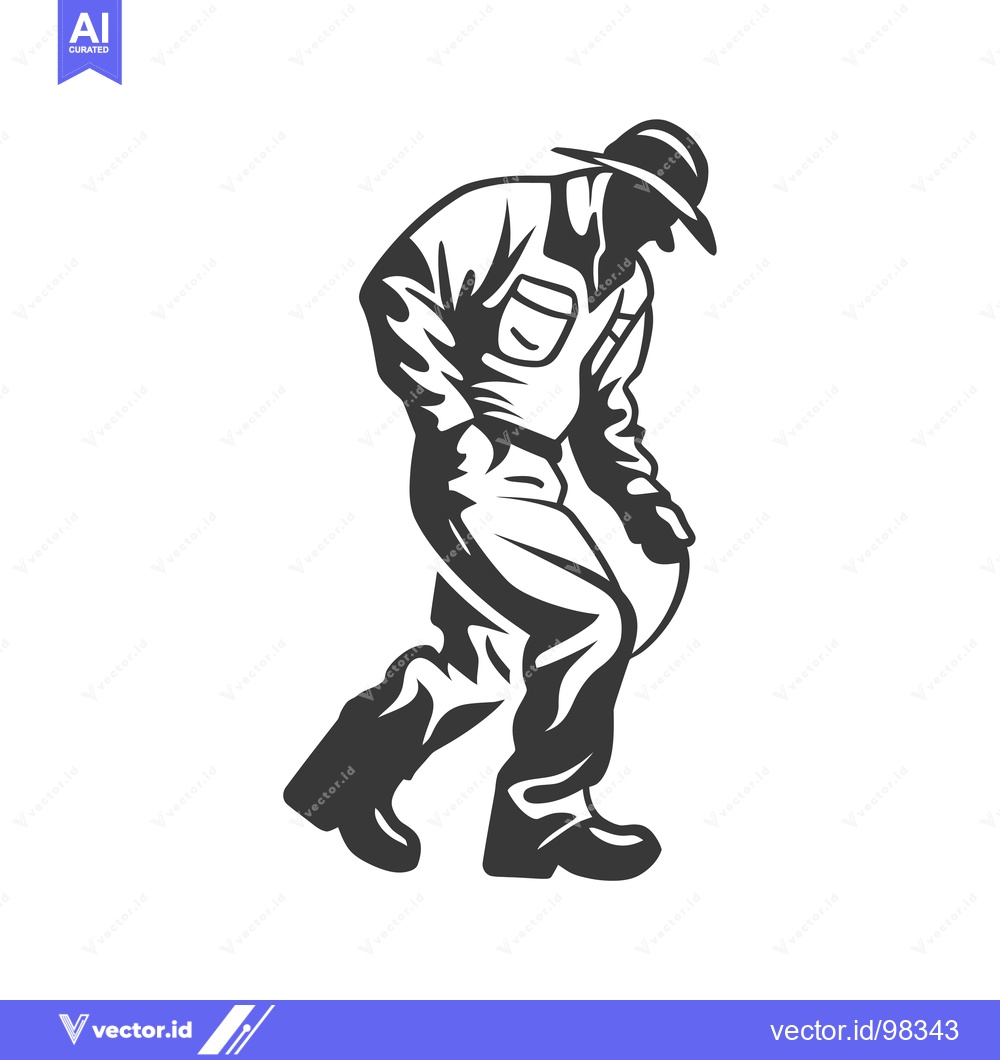 Premium Vector dari Silhouette of a Man in a Hat and Overalls Walking