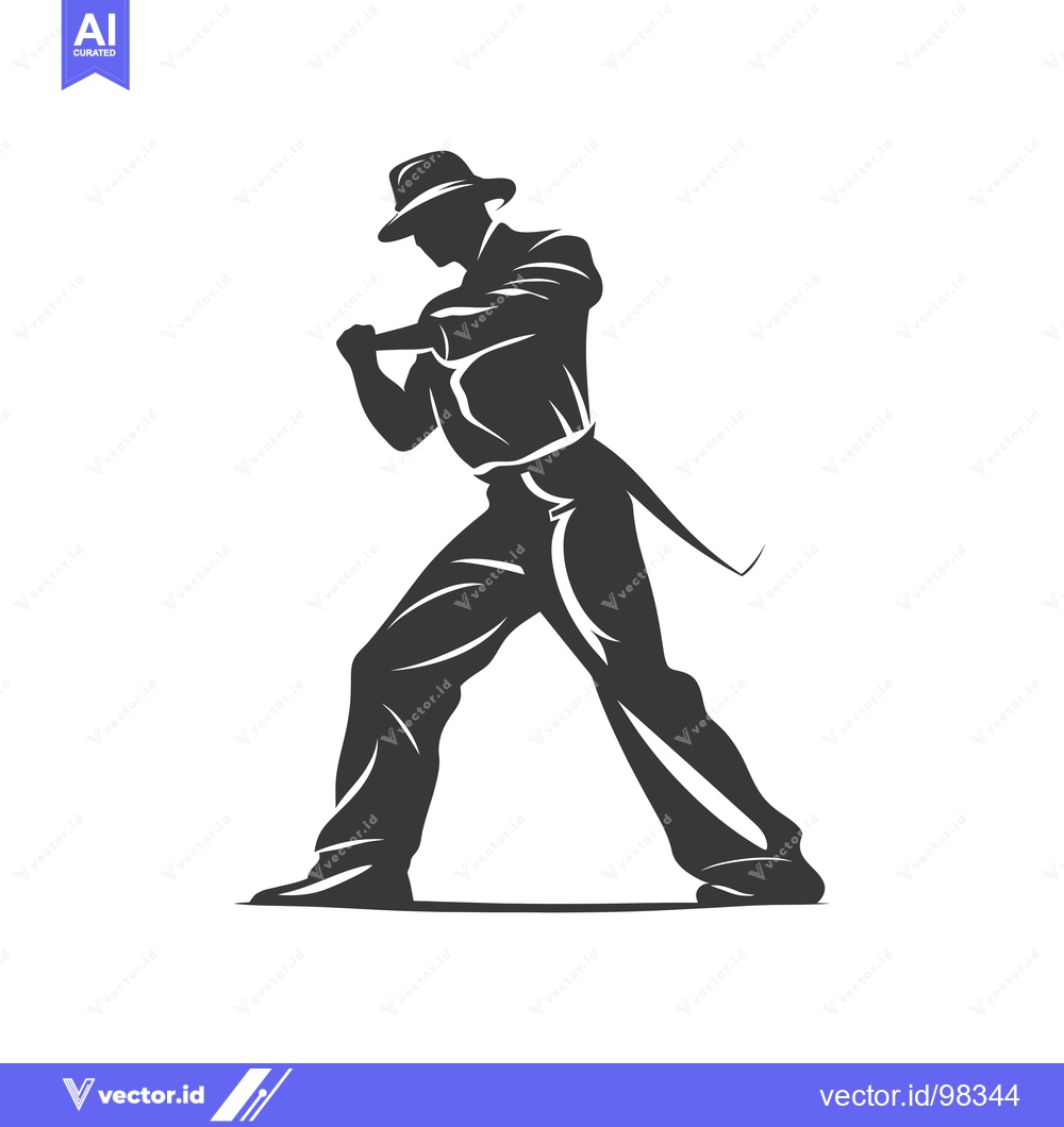 Premium Vector dari Silhouette of a Man in a Hat and Pants Swinging a Baseball Bat