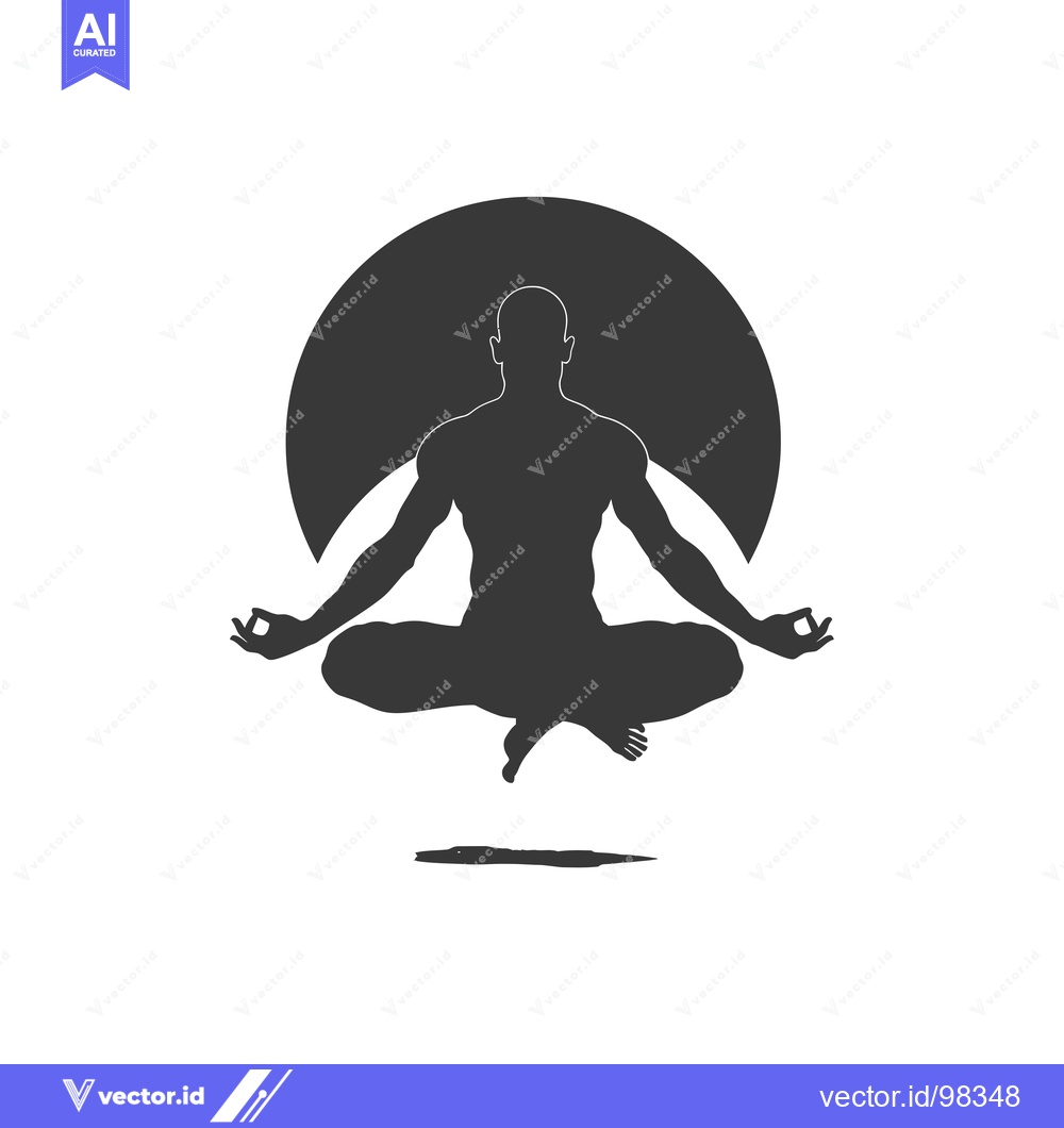 Premium Vector dari Silhouette of a man in a meditative pose with a half-circle behind him