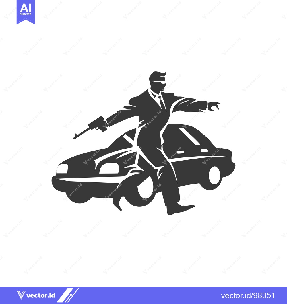 Premium Vector dari Silhouette of a Man in a Suit Holding a Gun and Standing Next to a Car