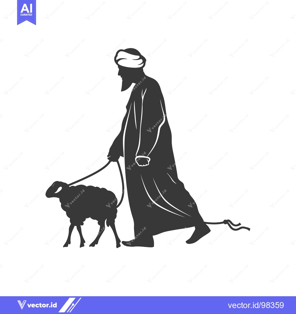 Premium Vector dari Silhouette of a man in traditional clothing leading a sheep