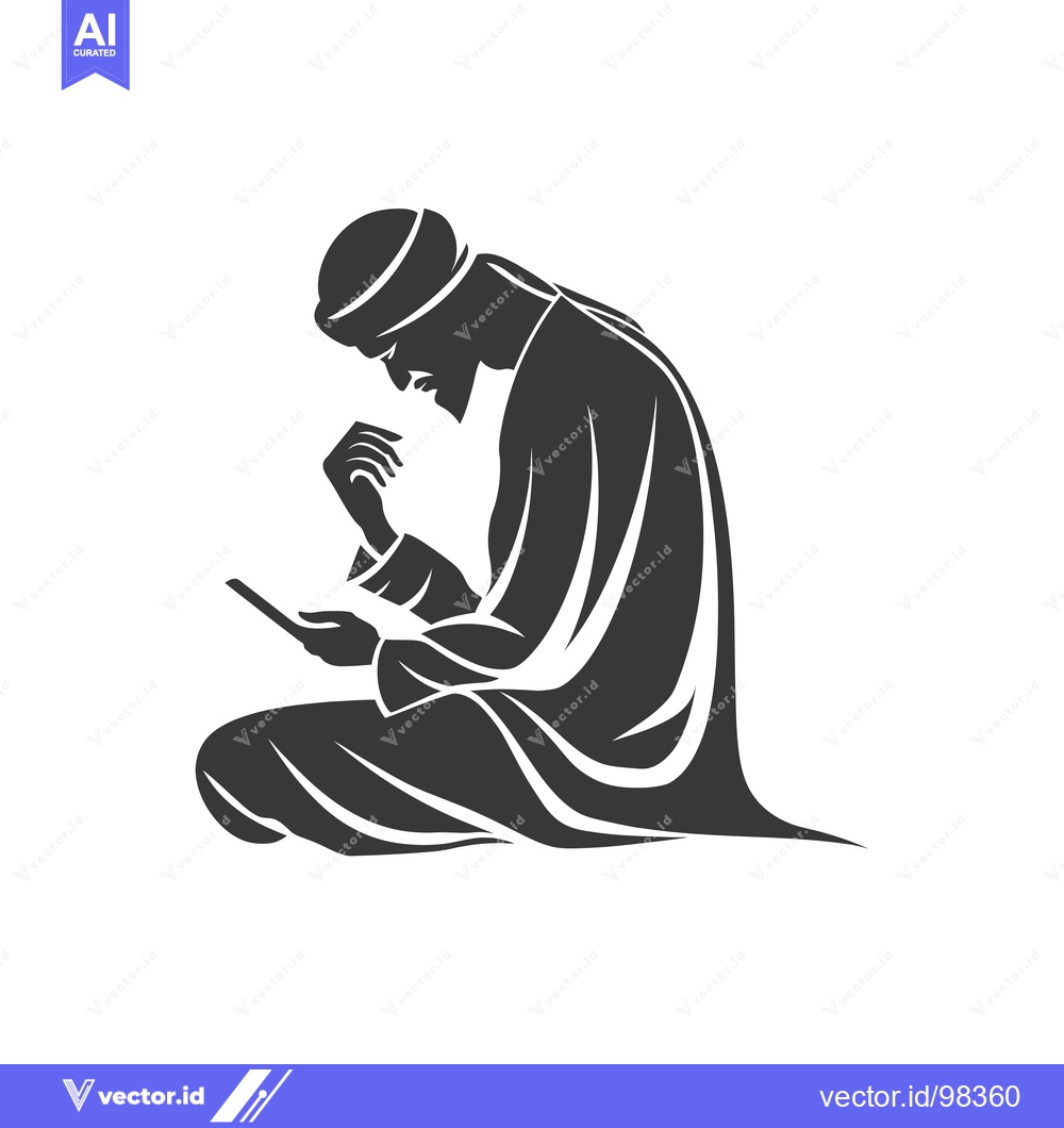 Premium Vector dari Silhouette of a Man in Traditional Clothing Using a Smartphone