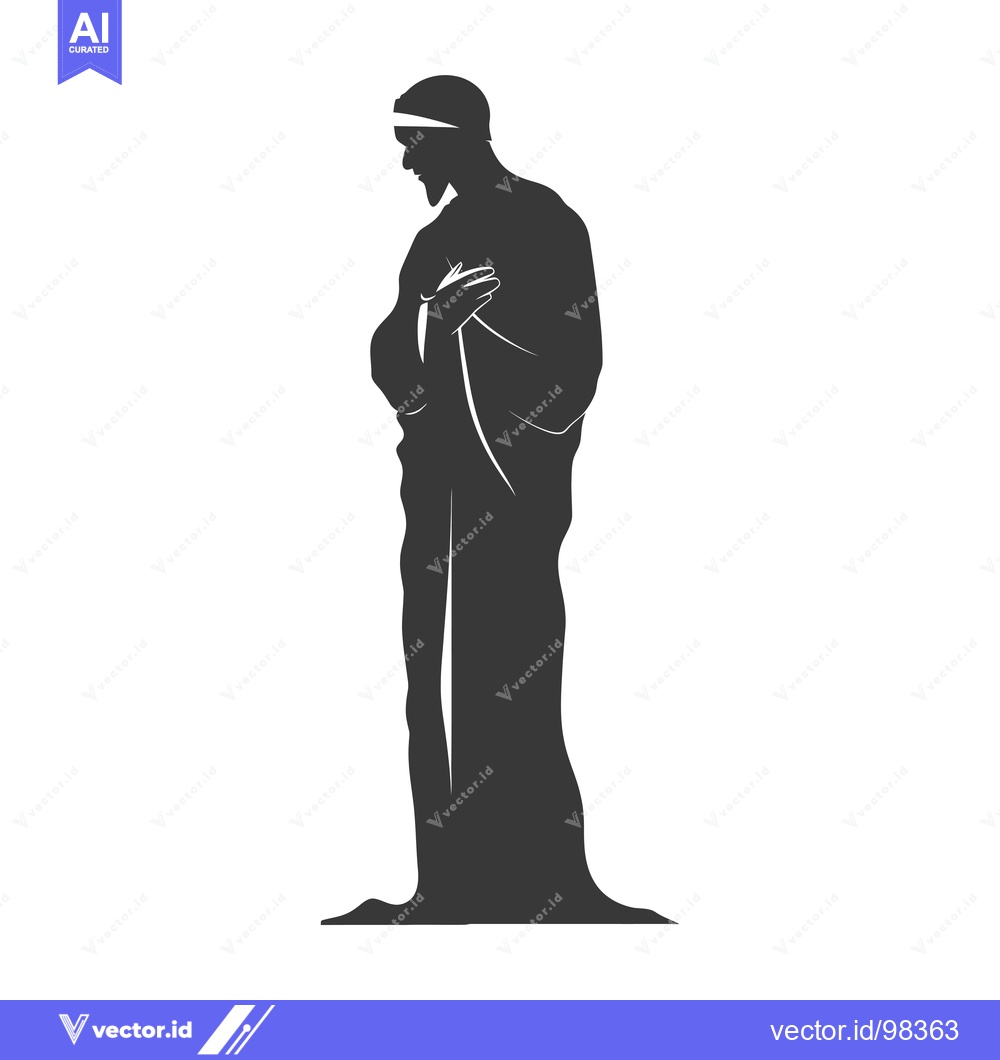 Premium Vector dari Silhouette of a man in traditional garb, praying with hands clasped