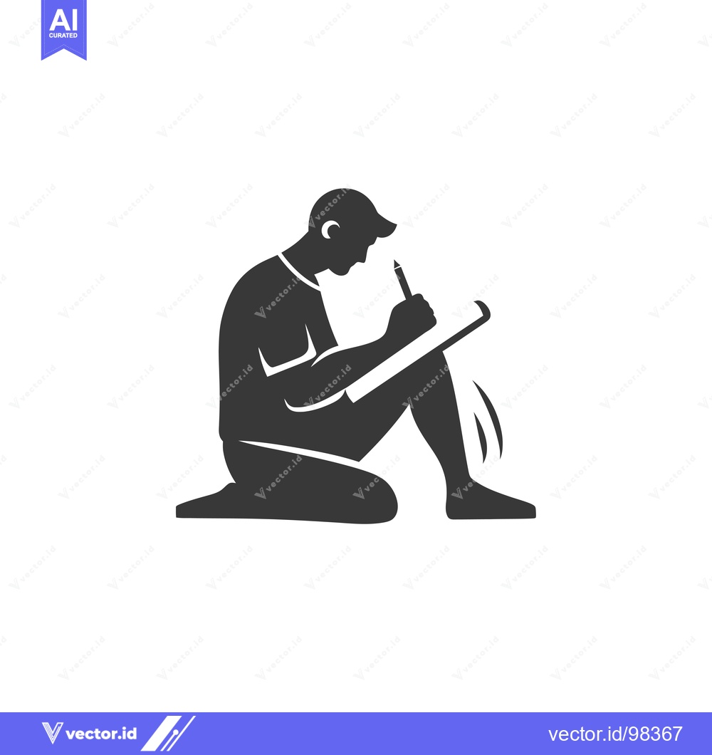 Premium Vector dari Silhouette of a Man Kneeling and Writing on a Clipboard