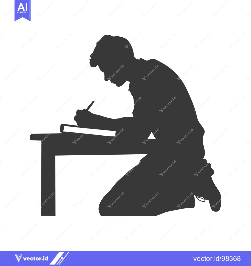 Premium Vector of Silhouette of a man kneeling at a table and writing