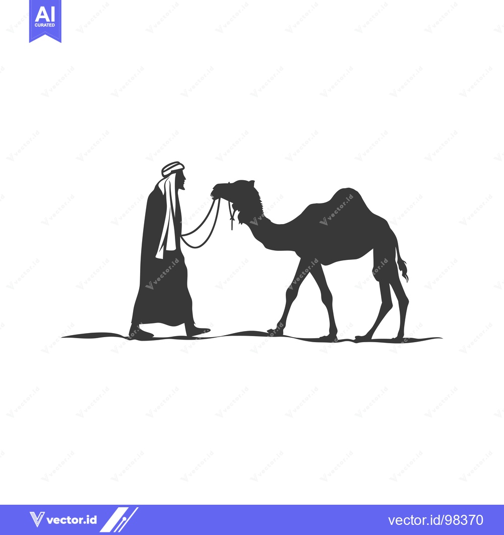 Premium Vector dari Silhouette of a Man Leading a Camel