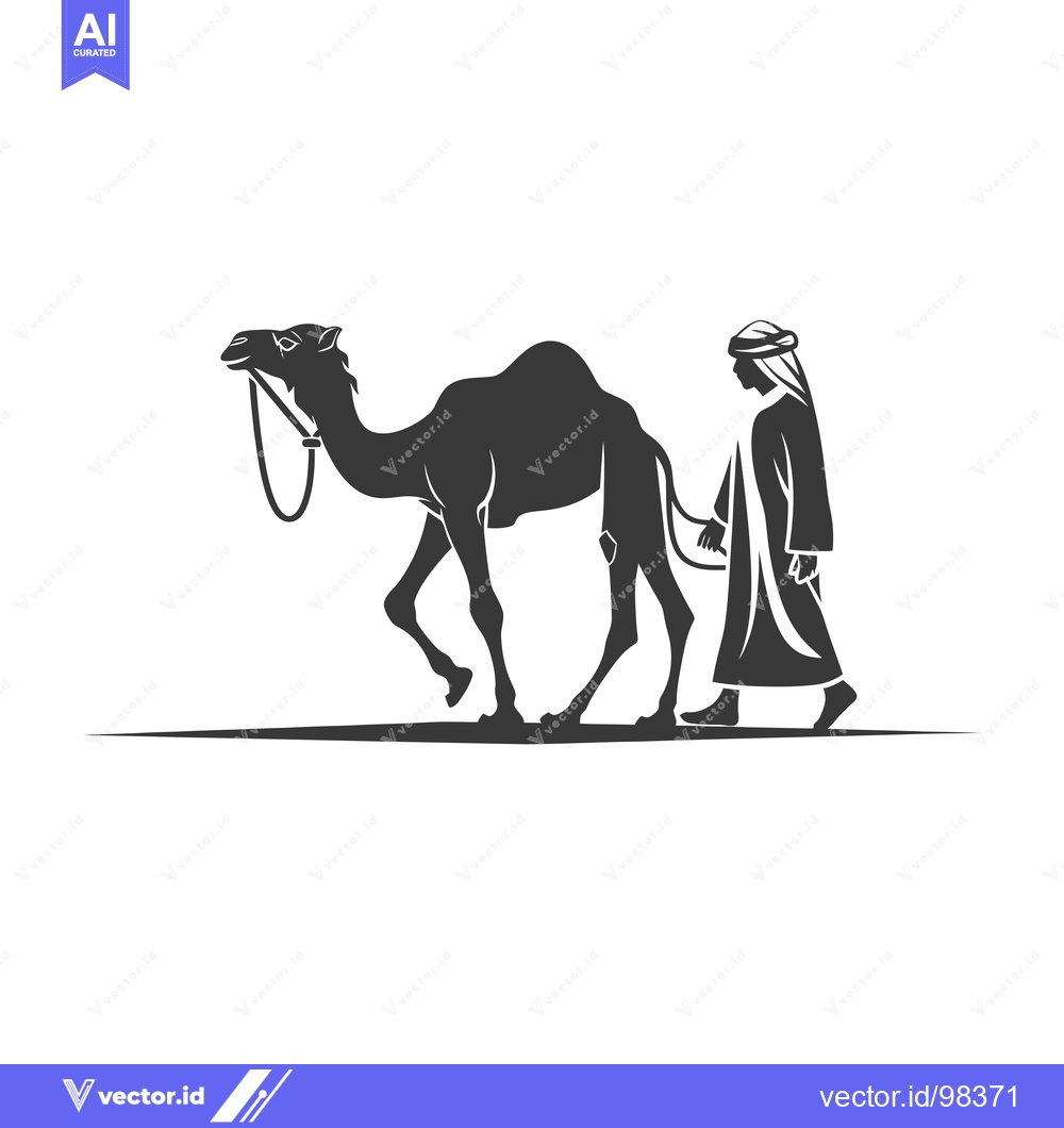 Premium Vector of Silhouette of a Man Leading a Camel