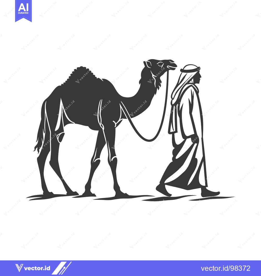 Premium Vector dari Silhouette of a Man Leading a Camel