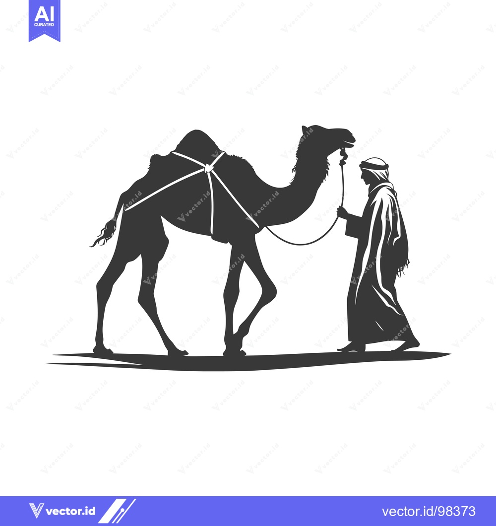 Premium Vector of Silhouette of a Man Leading a Camel