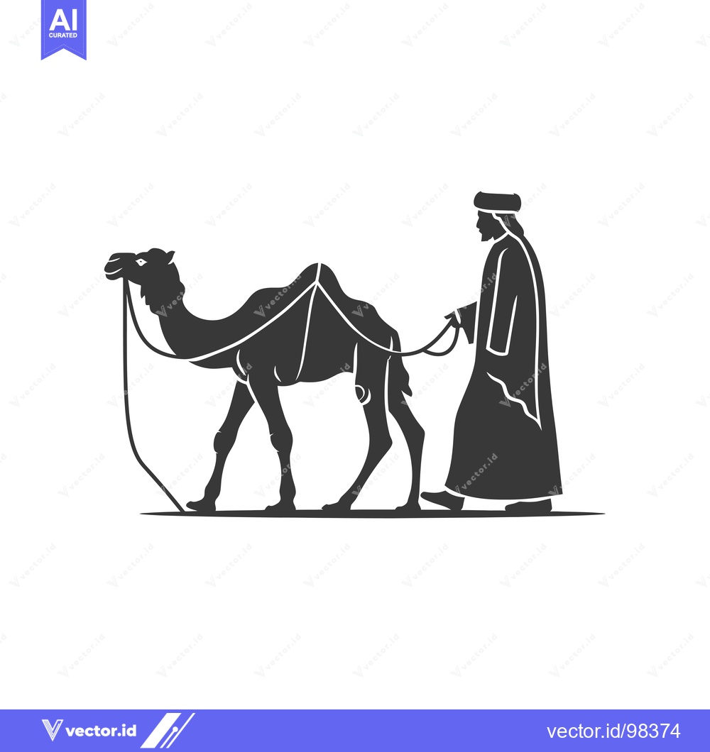 Premium Vector dari Silhouette of a Man Leading a Camel
