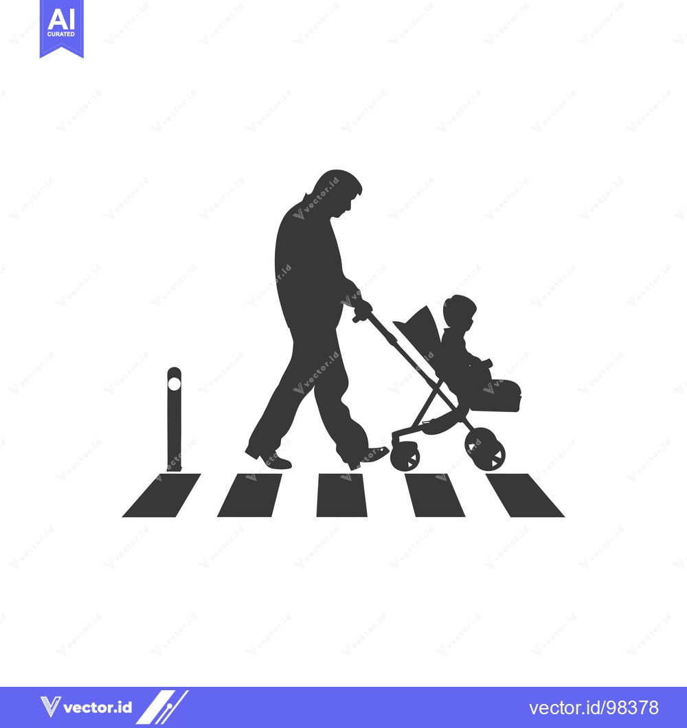 Premium Vector of Silhouette of a Man Pushing a Baby Stroller Across a Crosswalk
